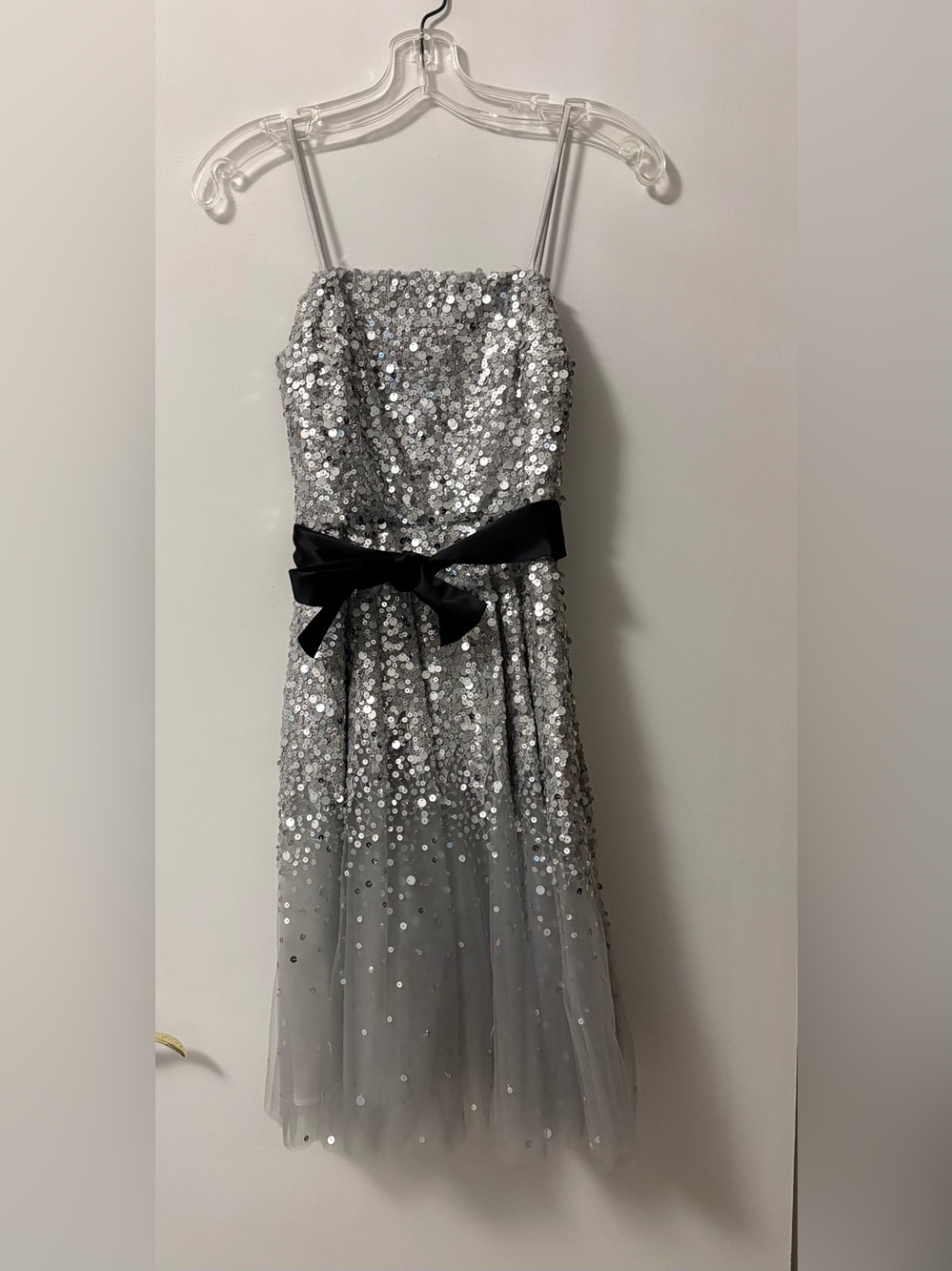 Basix II Silver Sequin Belted Cocktail Dress Size 2
